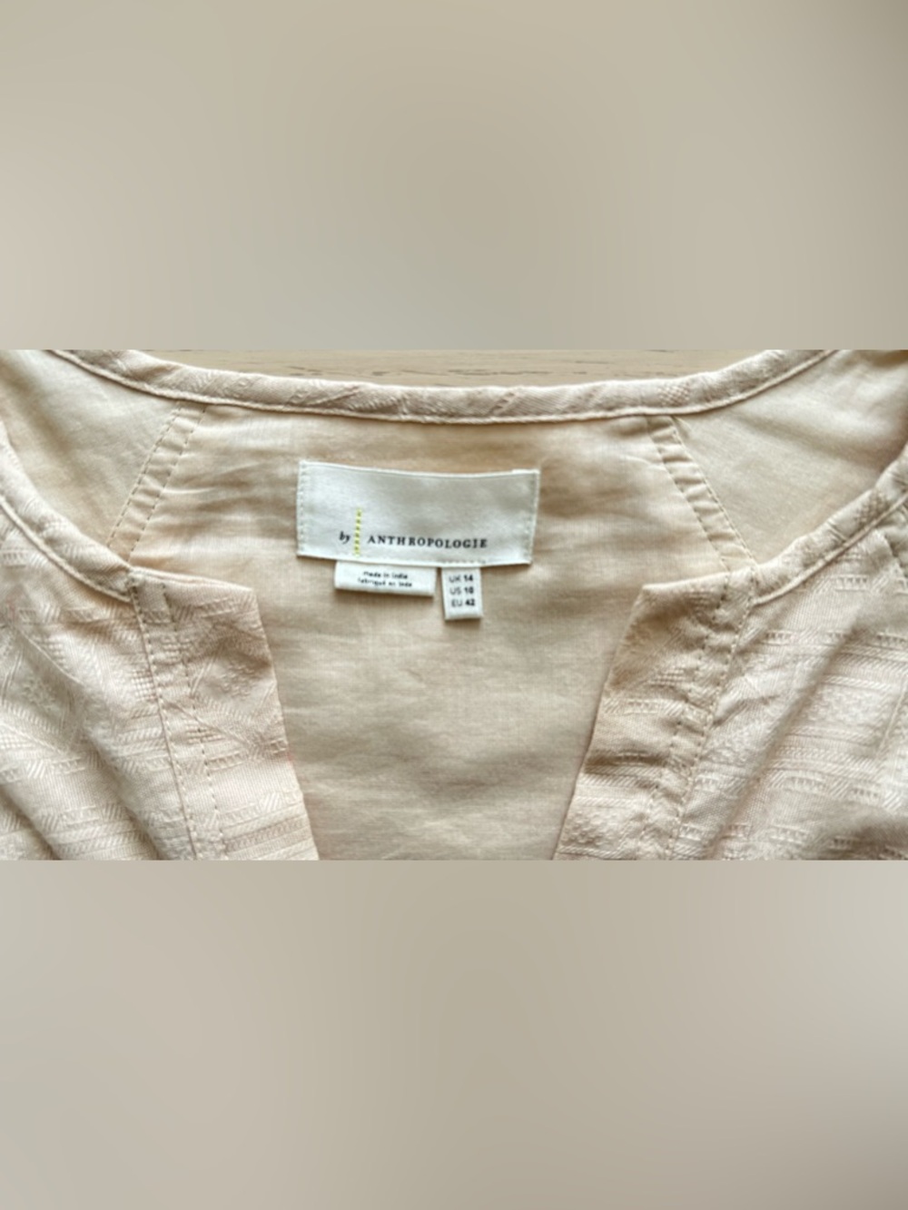 Anthro Orla Embroidered Mini Dress Size 10 Khaki Puff Sleeve Cotton - Picture 6 of 15